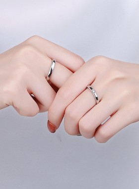 新概念 s925纯银满天星情侣戒指男女一对简约冷淡风素圈情侣对戒
