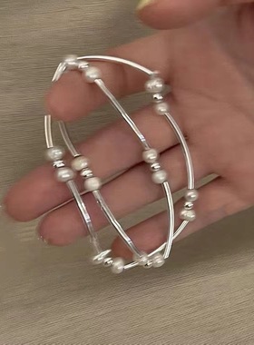 韩风巴洛克珍珠双层手链女ins小众设计高级感网红弹力绳手环手饰