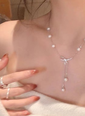 蝴蝶结珍珠流苏项链女轻奢小众设计感气质颈链高级感潮闺蜜锁骨链