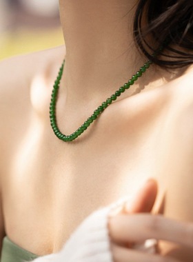 夏季新款显白翡翠玉髓串珠项链碧玉色新中式项链轻奢高级感锁骨链