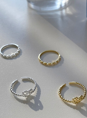 s925纯银爱心戒指女ins冷淡风轻奢小众简约百搭麻花打结心形指环