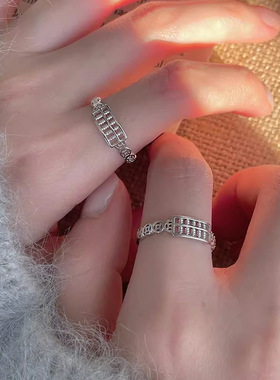 s925纯银铜钱如意算盘戒指女 钱从四面八方来个性招财国风食指戒