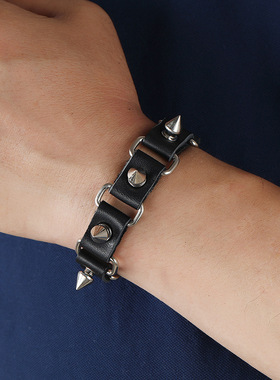 欧美跨境饰品简约新款牛皮手链朋克个性配饰潮流男士机车皮手环