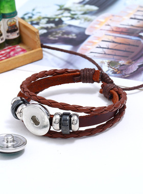 庞克厂家直销十二星座牛皮手链手工串珠复古diy情侣真皮星座手链