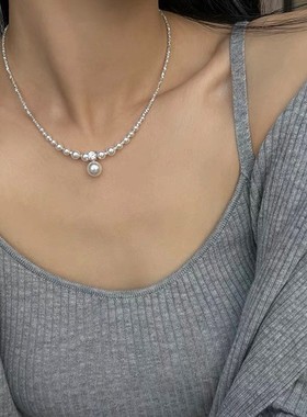 法式珍珠碎银项链女轻奢小众高级感气质颈链冷淡风个性百搭锁骨链