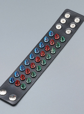 欧美跨境饰品新款三排彩色尖钉夸张朋克皮革手链个性街头演出手饰