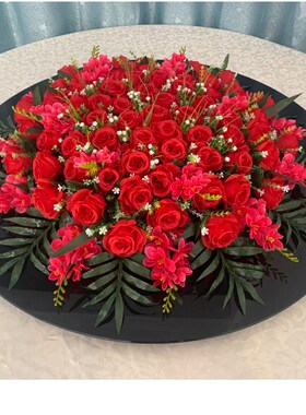好货高端酒店圆桌花转盘中间用花仿真花餐桌花大圆桌装饰台花轻奢