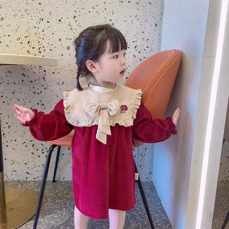 Baby girl's smock winter western-style outer wear waterproof little princess children's anti-dirty inverted gown bib spring and autumn