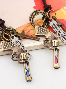 时尚非主流饰品合金古青铜复古手枪时间沙漏情侣项链吊坠
