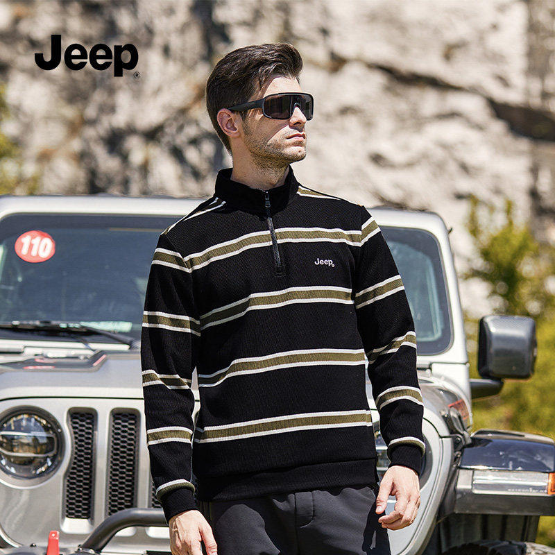 jeep吉普官方旗舰店男卫衣2025秋季新款条纹立领半拉链长袖T恤K,淘宝优惠券,粉丝福利购,淘宝优惠卷