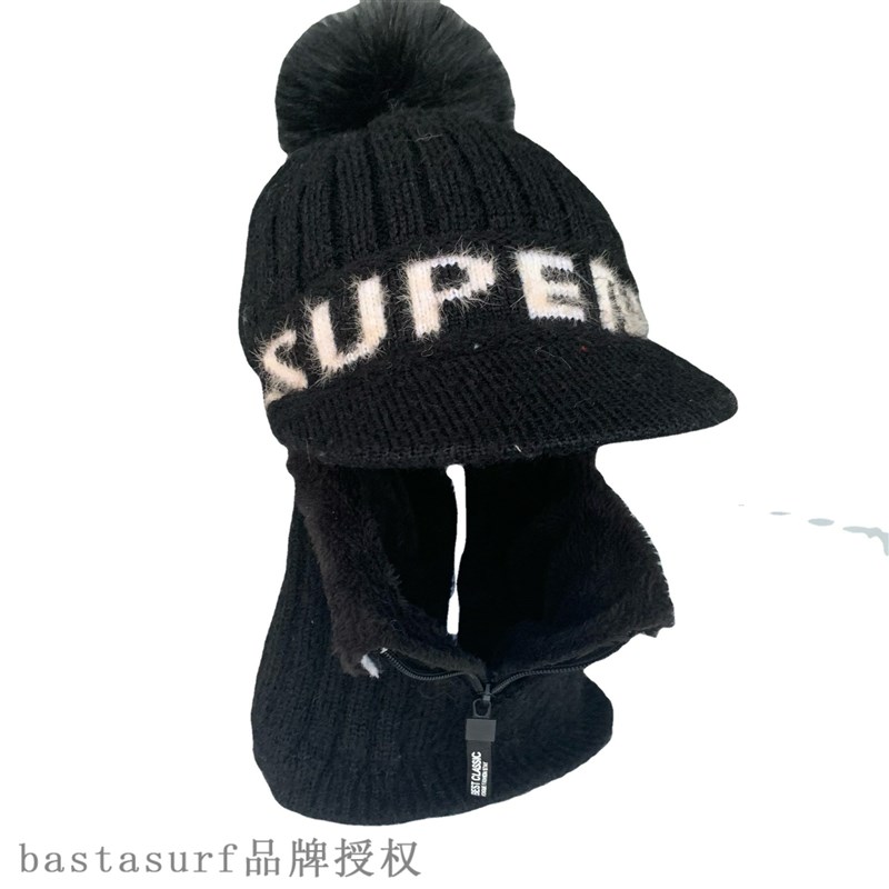 网红Wool Hat Winter Hat Bib earmuff mask four in one zipper - 图3