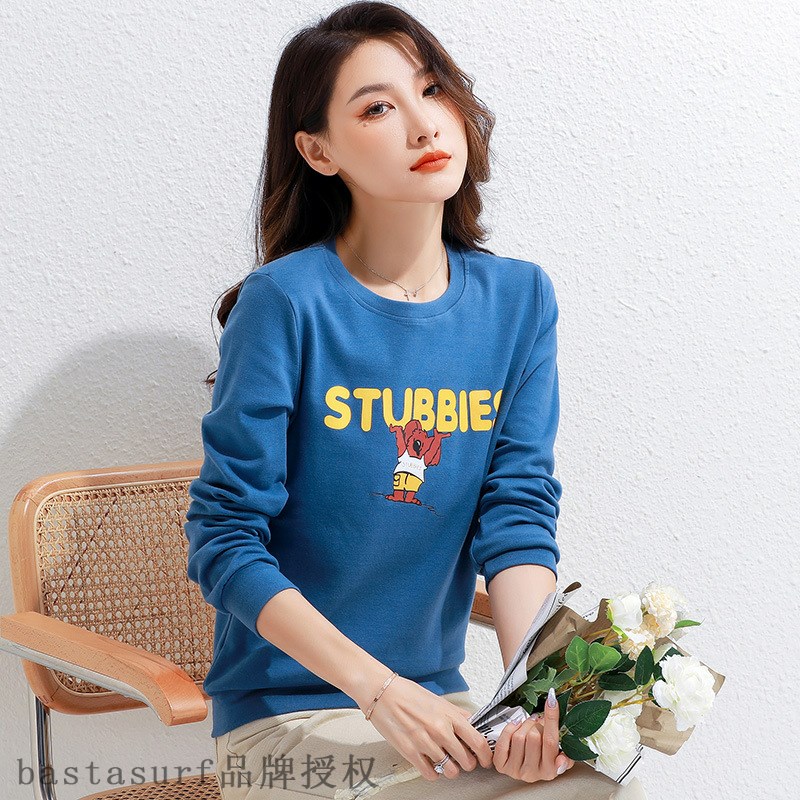 新品Autumn and winter 2021 new blue Korean Round Neck Long S - 图0