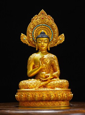 速发藏传纯铜五方佛像七寸飘工五光浮雕佛方摆件精品仿古鎏金带艺