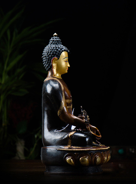 速发药师铜件尼泊尔手工10寸铜镀金雕花铜铜像摆如药师像来