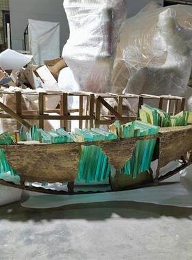 创意镂空小船古铜色透明亚克力家居饰品摆件商业售楼处大型雕塑