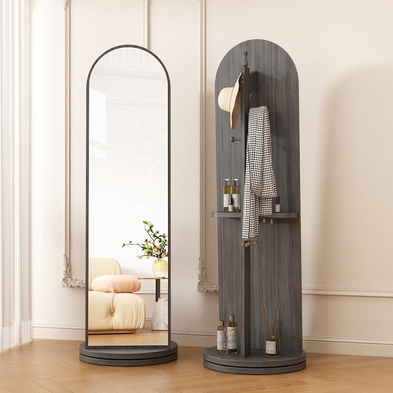 穿衣镜落地家用客厅全身镜卧室可旋转移动挂衣架一体立式试衣镜子 - 图0