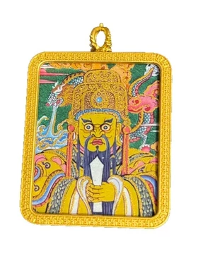 吊坠描金方形龙五爷唐卡唐卡五条喷绘描金随身嘎乌盒五台山经唐卡