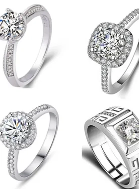 女直播八戒指仿一克拉钻戒婚戒八莫桑石心六爪箭简约