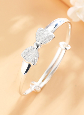 新品真足银999.9蝴蝶结钉沙手镯