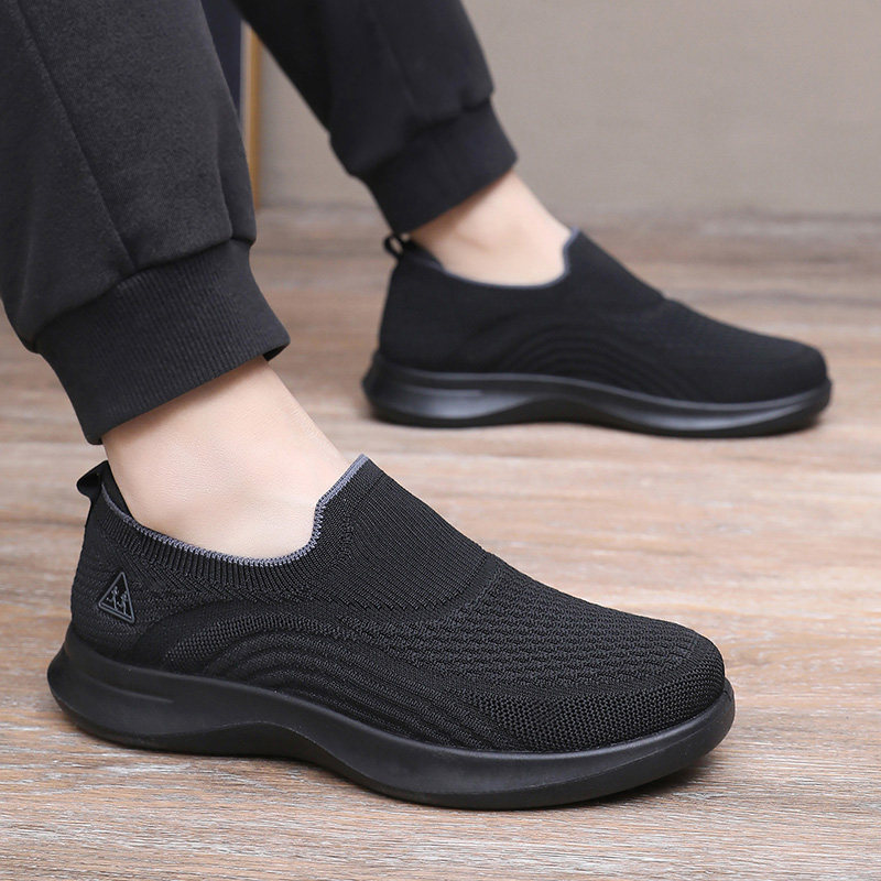 春季新款透气飞织休闲软底一脚蹬爸爸健步鞋中老年老北京布鞋男士,淘宝优惠券,粉丝福利购,淘宝优惠卷
