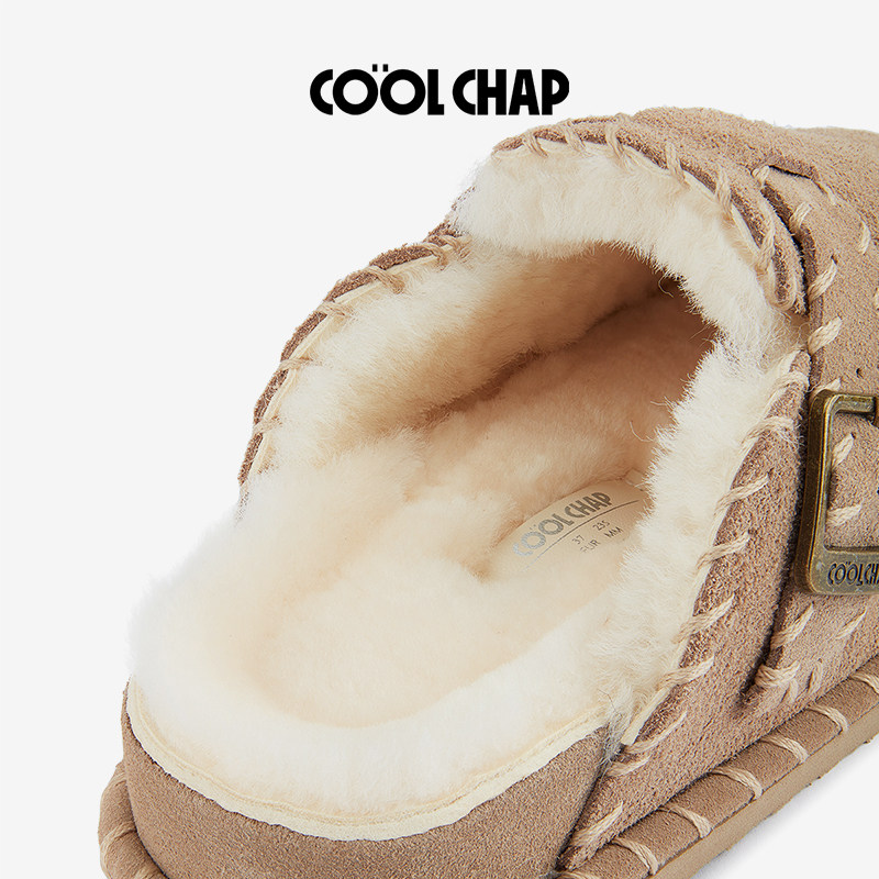 【沈梦辰同款】COOLCHAP进口牛反绒勃肯鞋加绒女手工羊绒包头拖