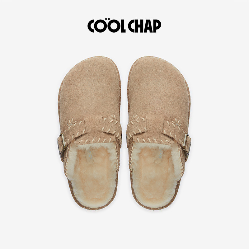 【沈梦辰同款】COOLCHAP进口牛反绒勃肯鞋加绒女手工羊绒包头拖