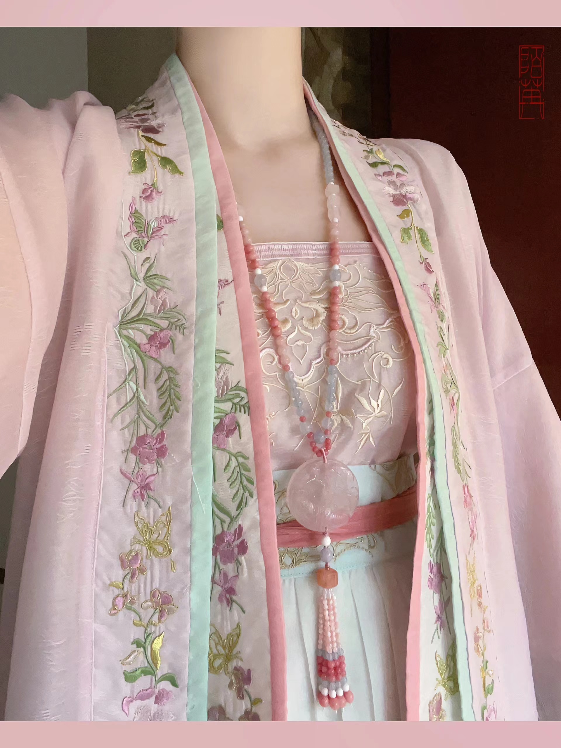 原创汉服女【夏至】宋制重工刺绣对襟衫吊带百迭裙日常套装春夏季 - 图1