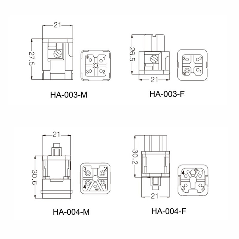 小型重载连接器16芯矩形插头10芯热流道接插件32芯4芯5芯HA-016-M