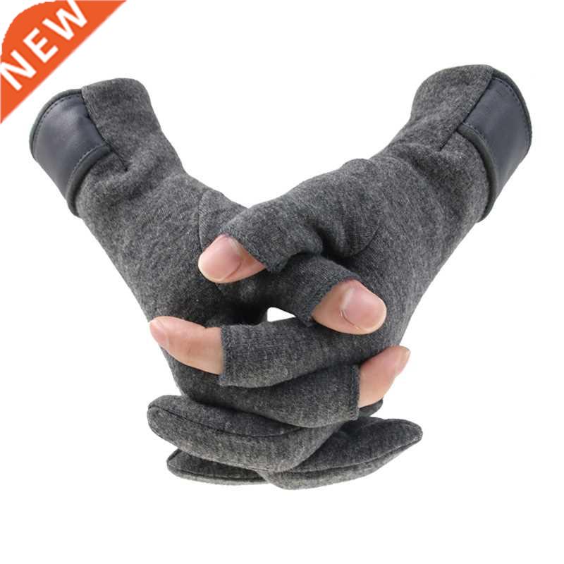 网红Winter Men Mitten 2 Fingers Exposed Keep Warm Touch Scre-图0