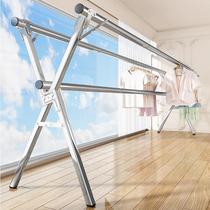 Stainless steel clothes hanger floor folding indoor external double bar type hanging quilted frame telescopic balcony mobile cool drying hanger
