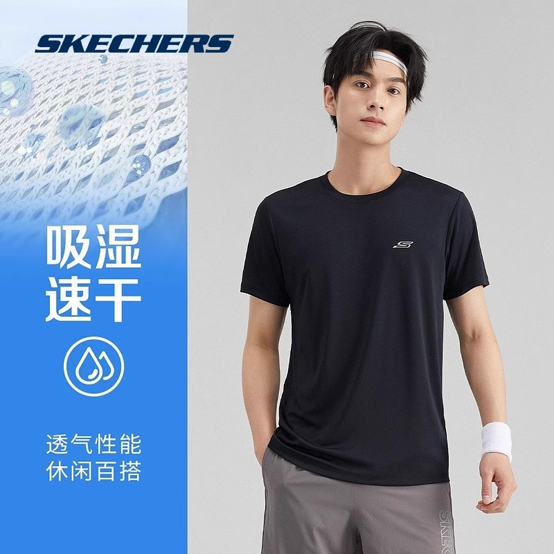 Skechers斯凯奇正品新款男子速干短袖透气运动T恤舒适简约半袖男