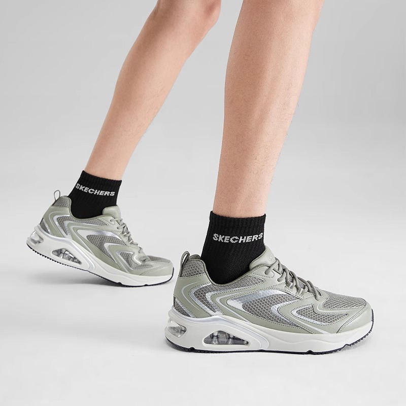 Skechers斯凯奇正品春极光跑步鞋男女气垫运动鞋白银百搭灰休闲鞋