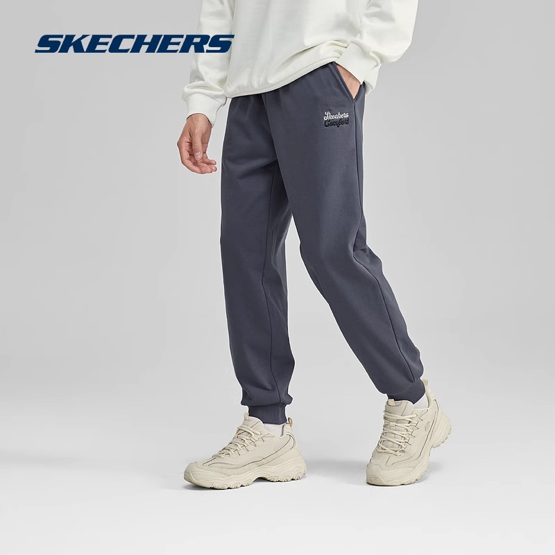 Skechers斯凯奇官方夏季男子舒适慢跑针织长裤女子跑步休闲运动裤