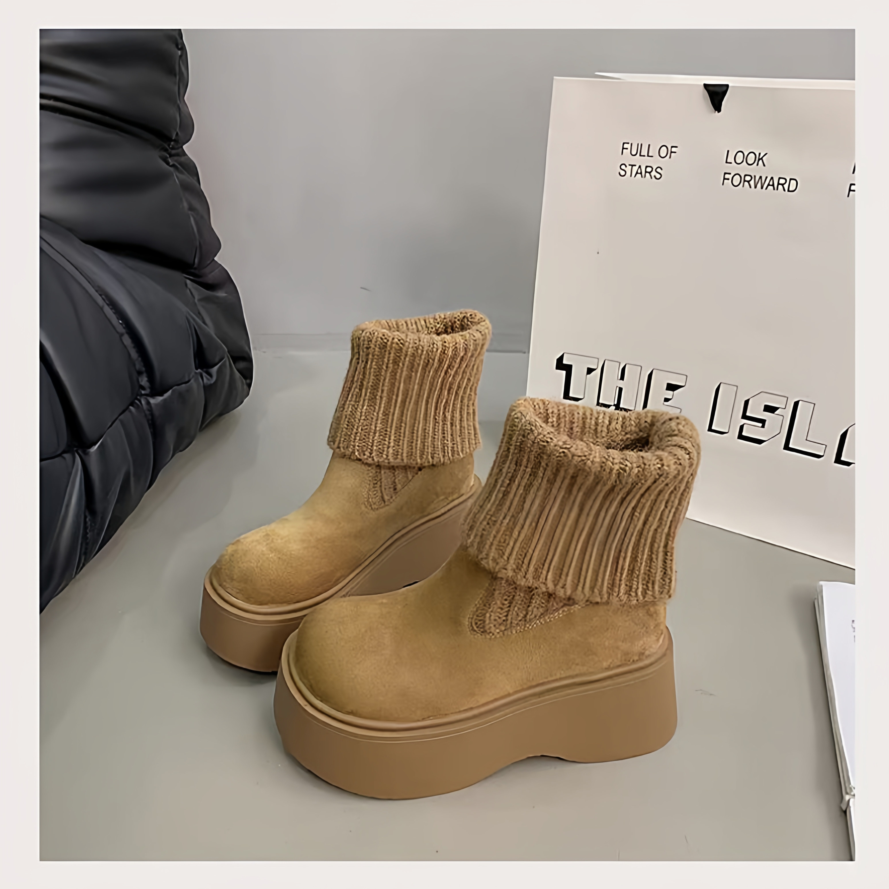 2025新款冬季加绒加厚保暖棉鞋女厚底防滑短筒毛线口雪地靴马丁靴,淘宝优惠券,粉丝福利购,淘宝优惠卷