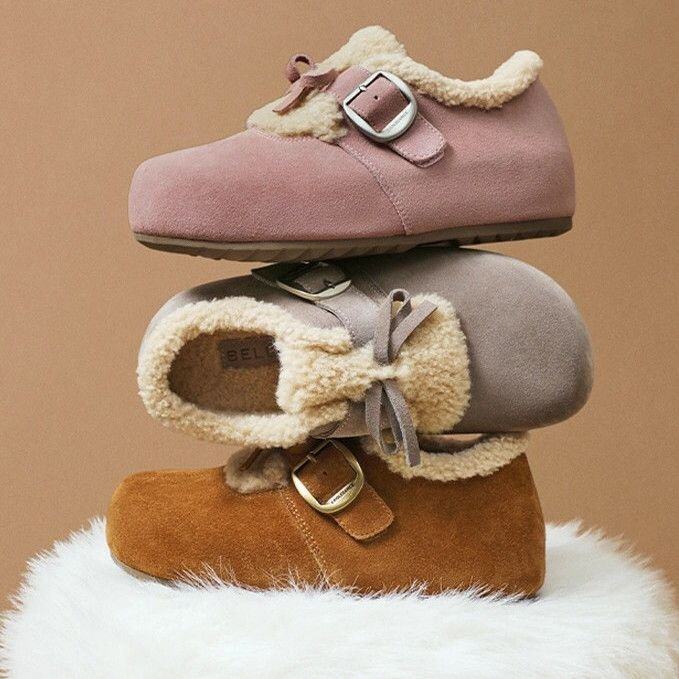 甜美加绒粉红色勃肯鞋女冬季保暖毛毛鞋内增高平底一脚蹬棉鞋扣带,淘宝优惠券,粉丝福利购,淘宝优惠卷