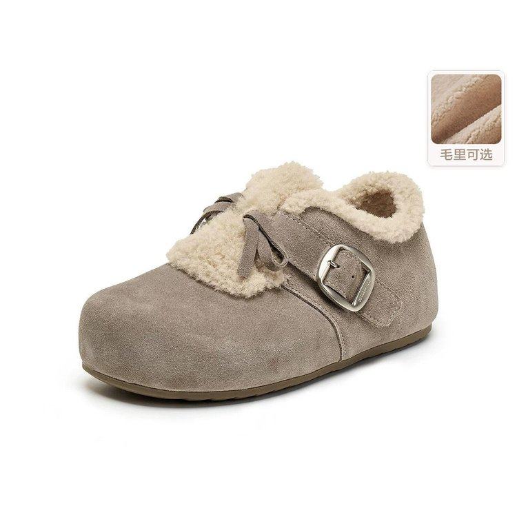 甜美加绒粉红色勃肯鞋女冬季保暖毛毛鞋内增高平底一脚蹬棉鞋扣带,淘宝优惠券,粉丝福利购,淘宝优惠卷