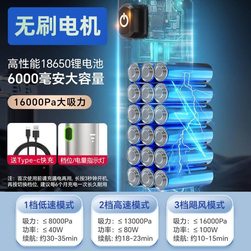 凌匠车载无线吸尘器吸吹充抽汽车用家车两用小型无刷3档大吸力12V,淘宝优惠券,粉丝福利购,淘宝优惠卷