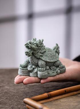 创意青砂石招财金蟾龙龟摆件茶宠居家茶桌摆设鱼缸造景装饰工艺品