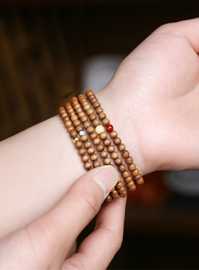极速印度老山檀香手串沉水红肉老料单F圈念珠实木南红蜜蜡手链佛