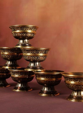 极速印度雕花供i水杯全手工吉祥满花供佛杯七圣水杯八供净水碗家