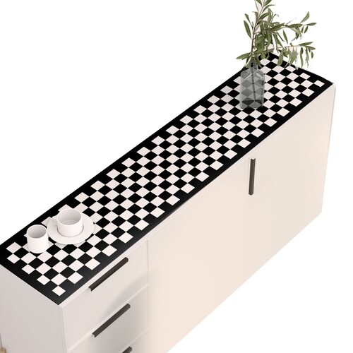 极速黑白棋盘格 鞋柜垫子台面防水防油桌布盖P巾盖布电视柜长条桌 - 图3