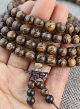 极速厂家直销虎皮檀木手串108颗佛珠手链K原木料虎皮纹理男女饰品
