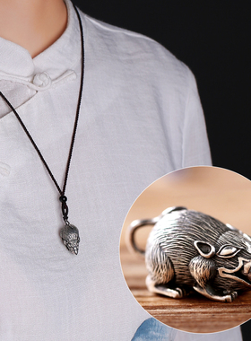 极速纯银吐宝神i鼬吊坠本命年十二生肖吐宝鼠法器黄财神随身符情