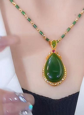 新款竹节碧玉水滴吊坠项链女仿和田玉时尚大气吊坠送女友母亲