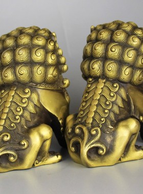 速发铜狮一摆件仿对黄铜狮子铜狮一古狮子摆件大小号子对北京宫门