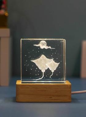 马尔代夫纪念品水晶琉璃海龟水母工艺品小夜灯摆件海洋馆纪念品