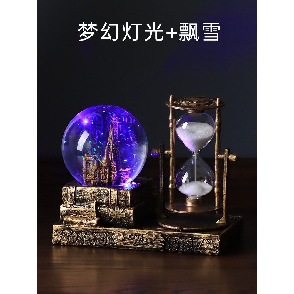 复古水晶球沙漏计时器创意摆件酒柜客厅家居装饰品个性房间电视柜,淘宝优惠券,粉丝福利购,淘宝优惠卷