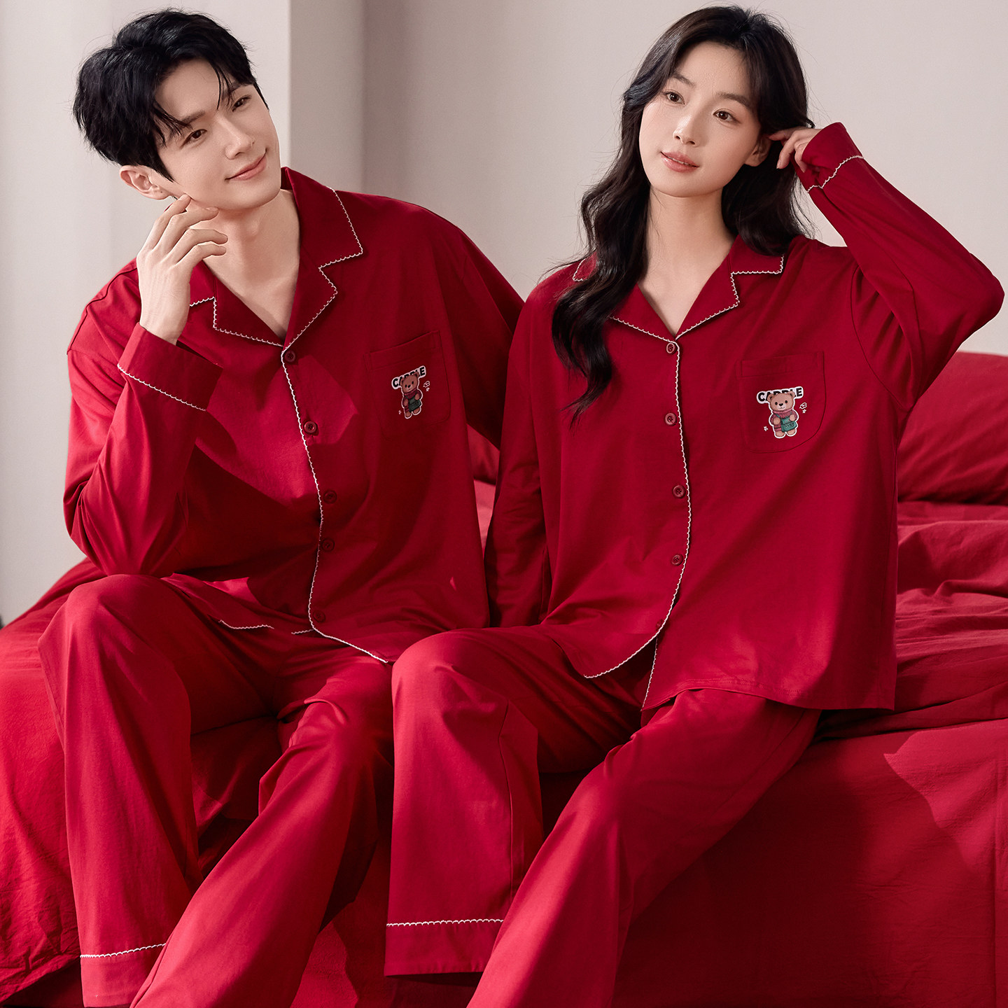 都市丽人红色睡衣情侣2026新款纯棉结婚本命年新婚套装家居服男女,淘宝优惠券,粉丝福利购,淘宝优惠卷