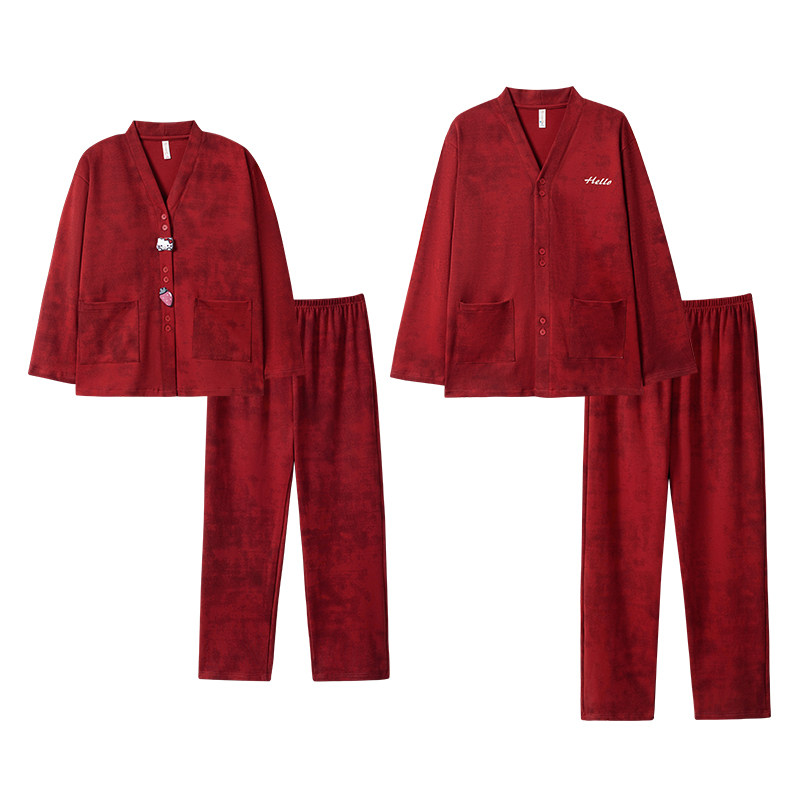 都市丽人情侣红色睡衣2026新款纯棉带胸垫本命年结婚秋冬男女套装,淘宝优惠券,粉丝福利购,淘宝优惠卷