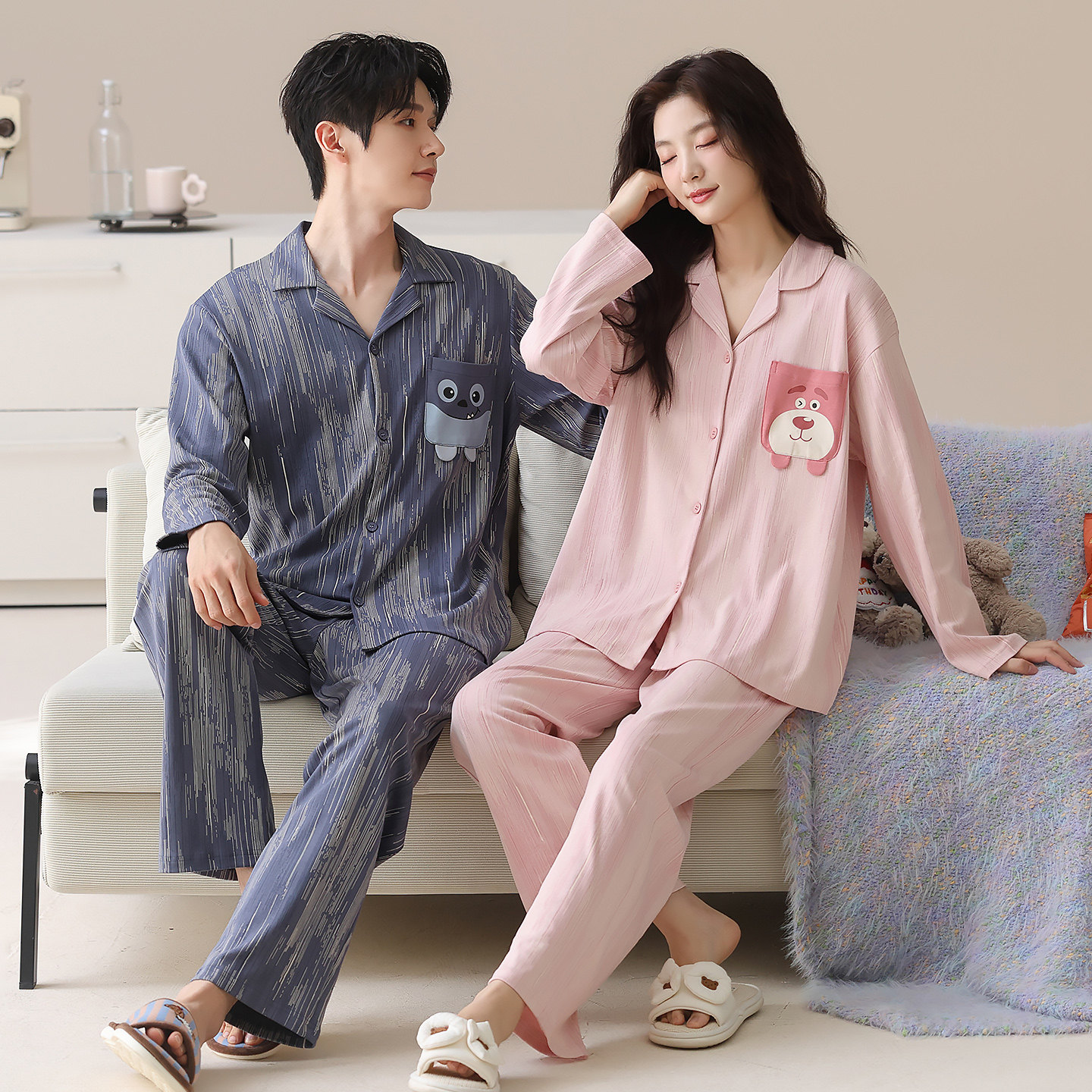都市丽人情侣睡衣男女2025秋季新款纯棉家居服宽松睡服可外穿,淘宝优惠券,粉丝福利购,淘宝优惠卷